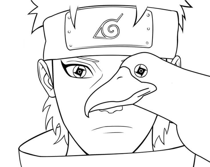 Dibujo de Uchiha Shisui con Cuervo para Colorear