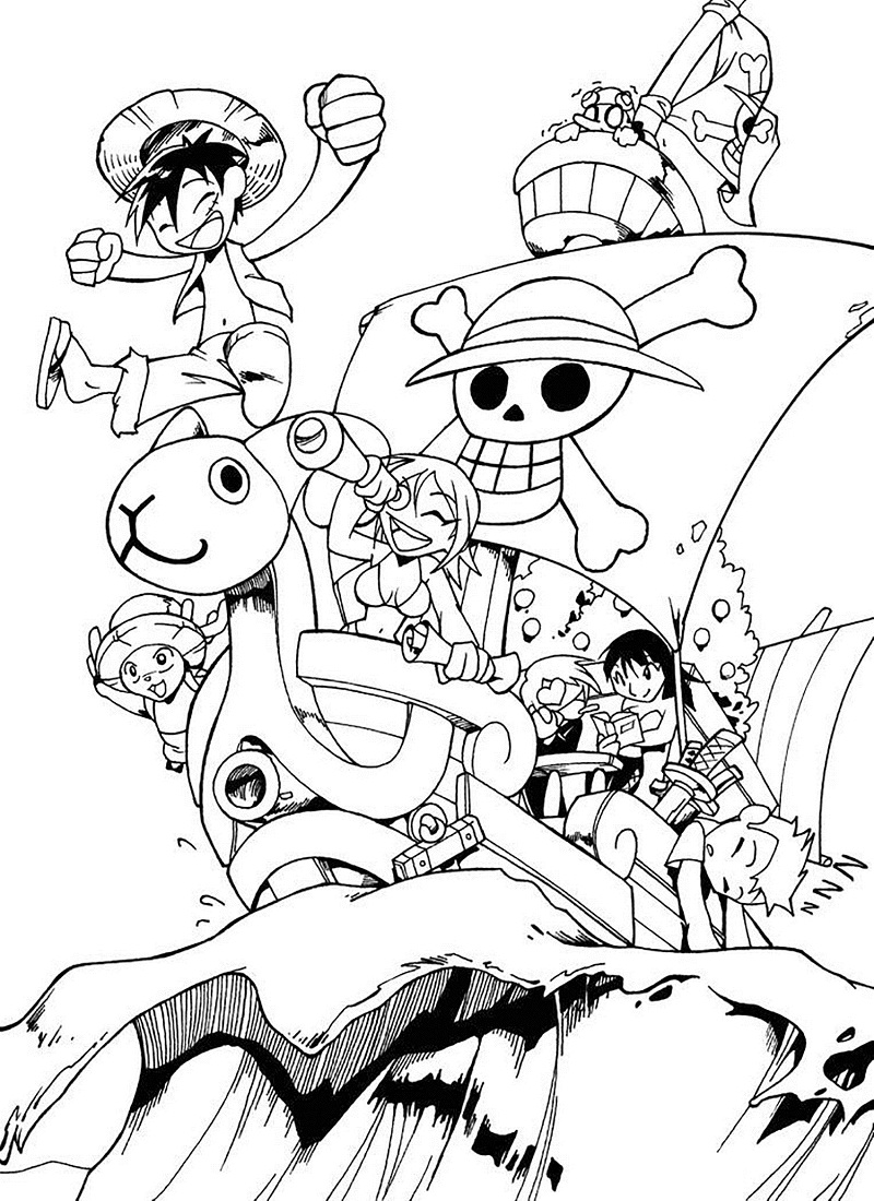 Dibujo de Chibi Luffy y Crew para Colorear
