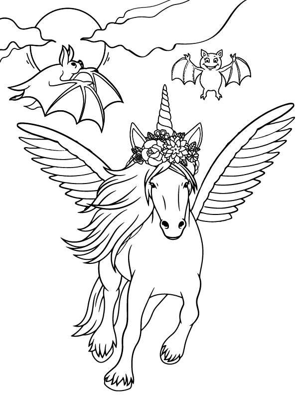 Dibujo de Hermoso Unicornio de Halloween página para Colorear