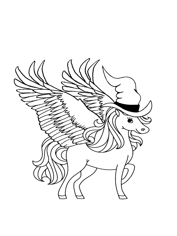 Dibujo de Unicornio con Sombrero de Halloween página para Colorear