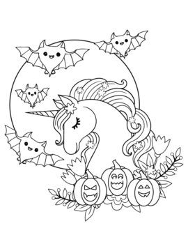 Dibujo de Unicornio de Halloween Bonito página para Colorear