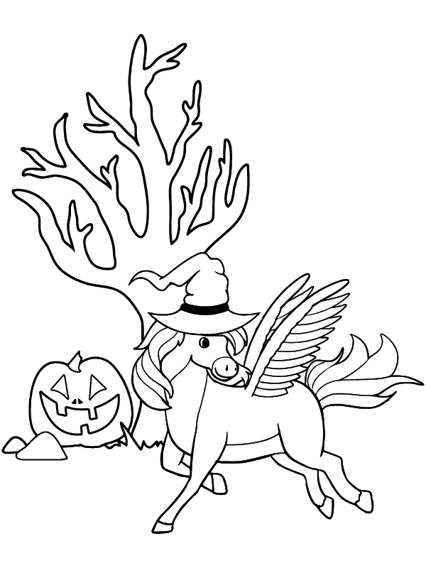 Dibujo de Unicornio de Halloween Corriendo página para Colorear