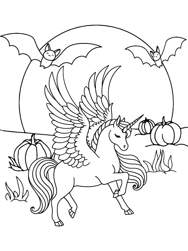 Dibujo de Unicornio de Halloween Impecable página para Colorear