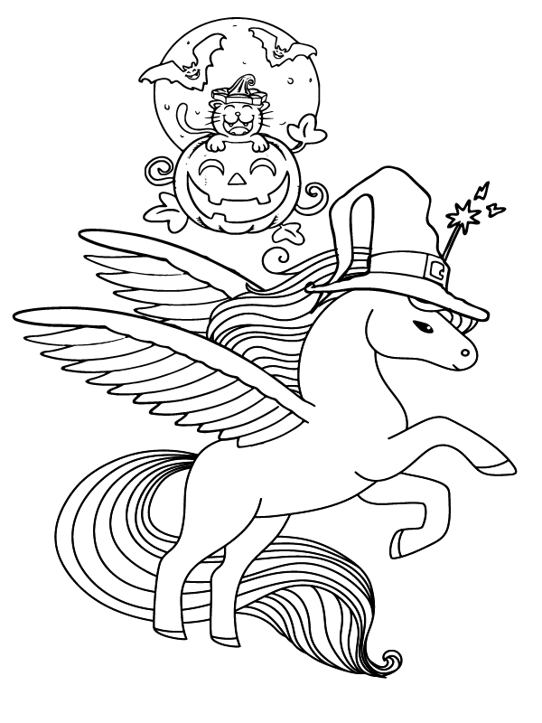 Dibujo de Unicornio de Halloween mágico página para Colorear