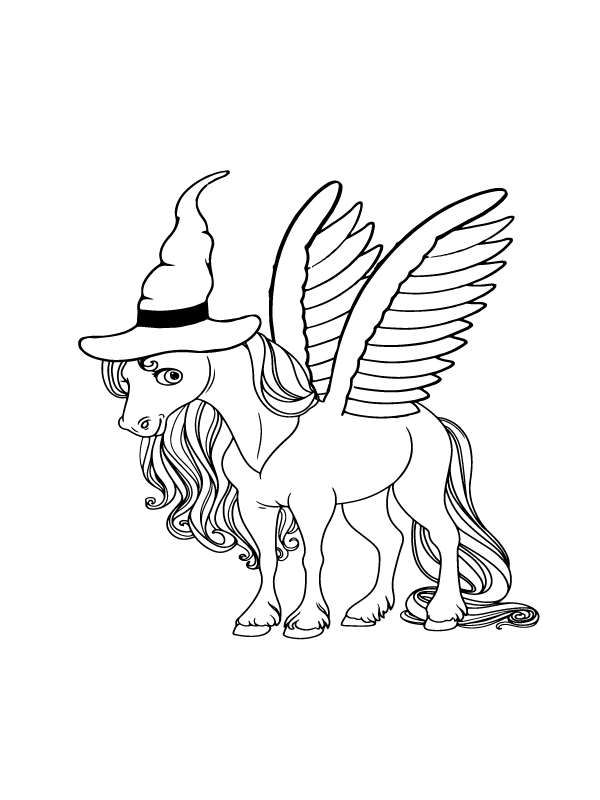 Dibujo de Unicornio de Halloween Modesto página para Colorear