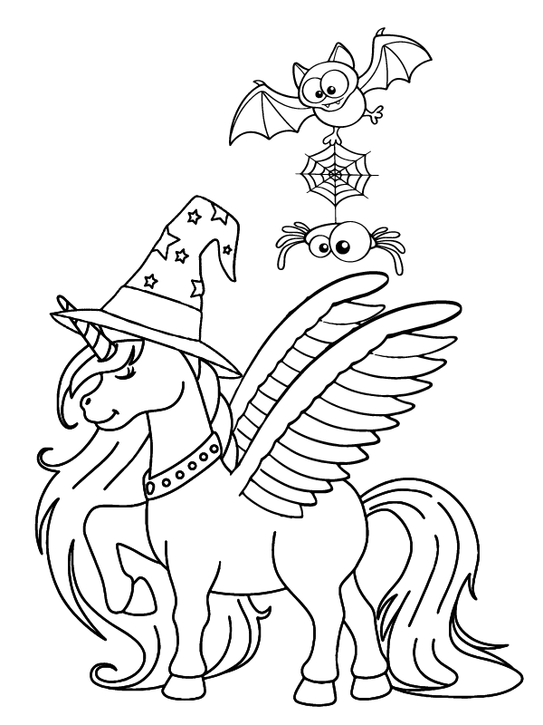 Dibujo de Unicornio de Halloween Puro página para Colorear