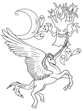 Dibujo de Unicornio de Halloween Sobresaliente página para Colorear