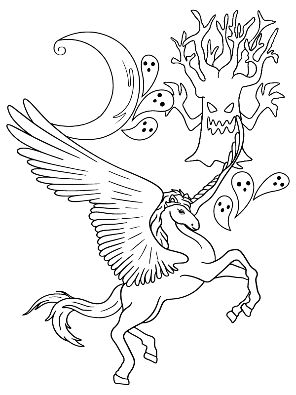 Dibujo de Unicornio de Halloween Sobresaliente página para Colorear