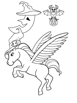 Dibujo de Unicornio de Halloween Volador página para Colorear