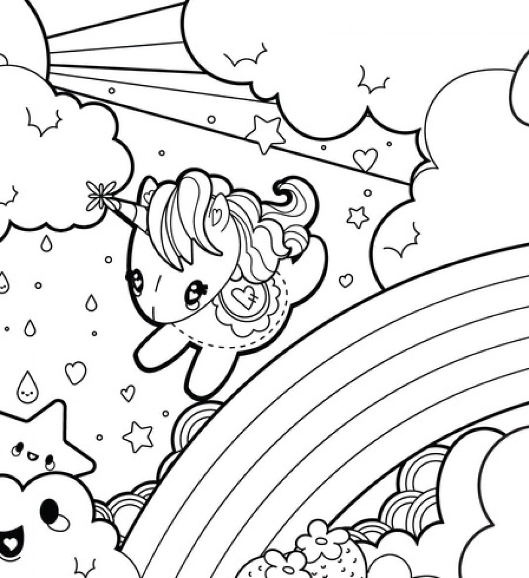 Dibujo de Bebé Unicornio en el Cielo mágico para Colorear