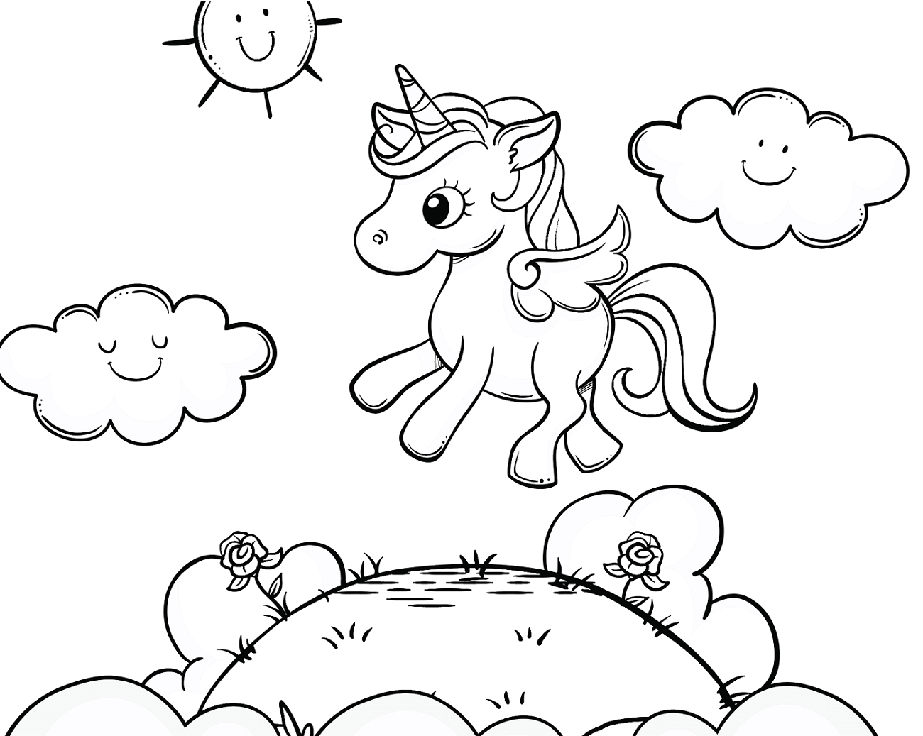 Dibujo de Bebé Unicornio Volando para Colorear