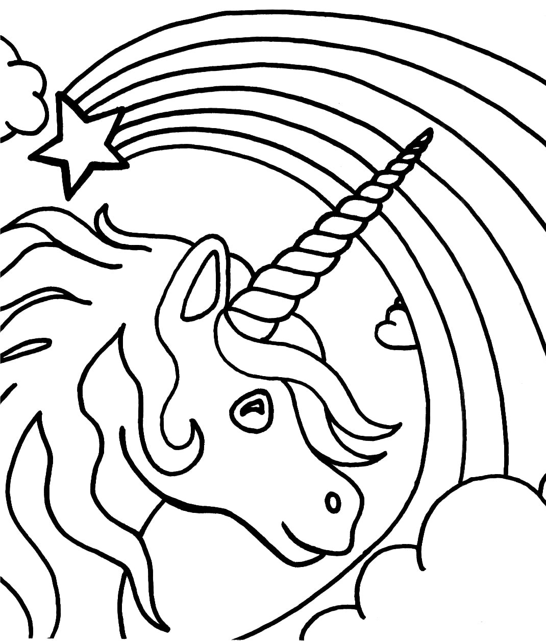 Dibujo de Cabeza de Unicornio con Arco Iris para Colorear