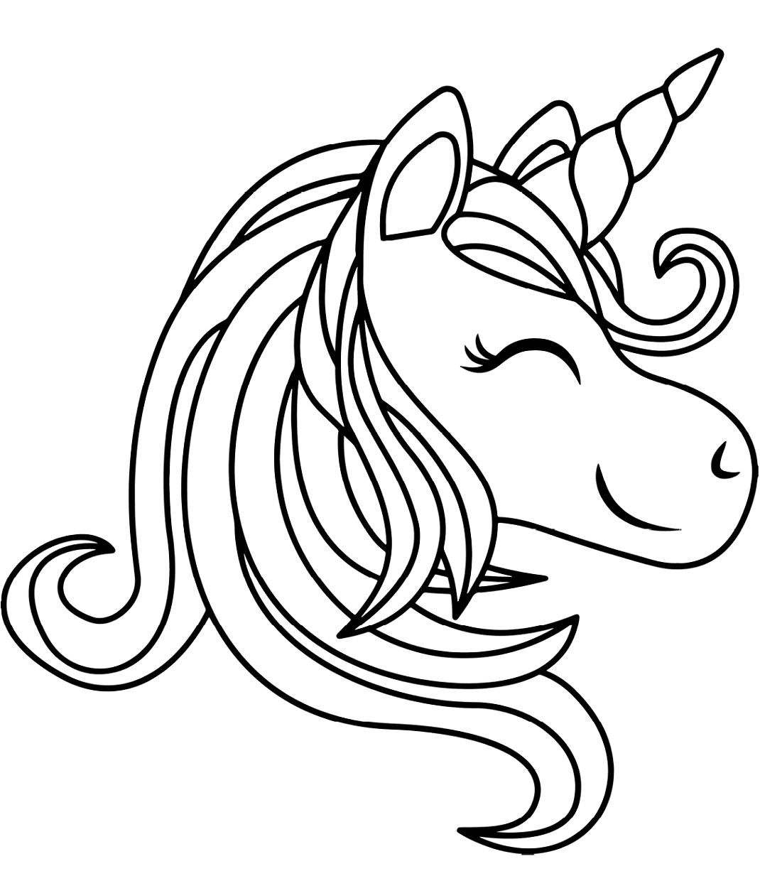 Dibujo de Cabeza de Unicornio Sonriendo para Colorear