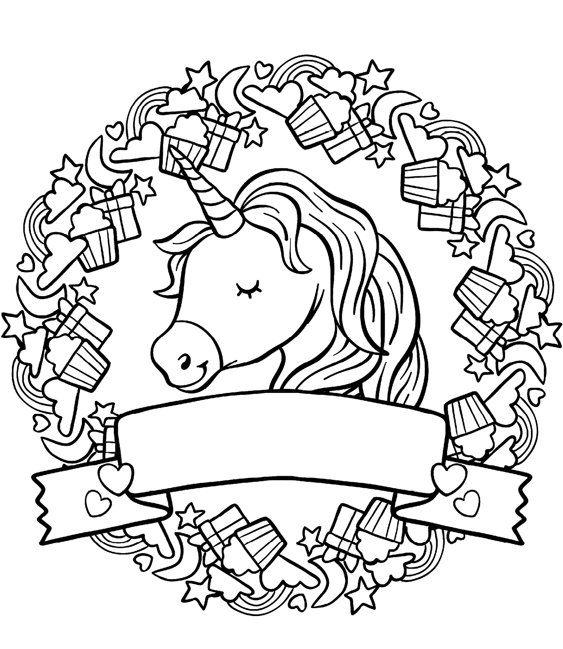 Dibujo de Cara Feliz Unicornio para Colorear