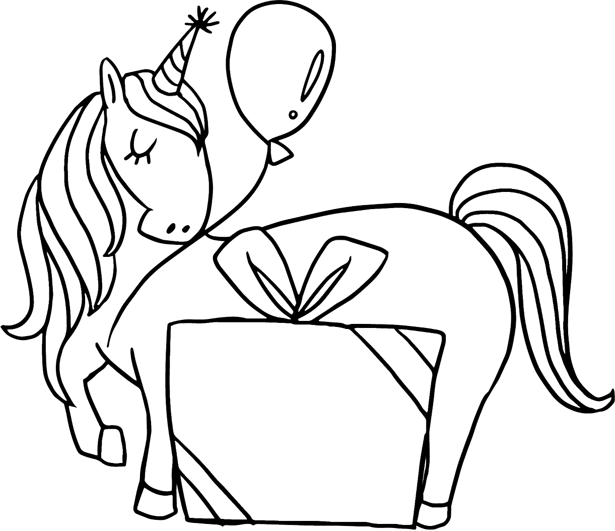 Dibujo de Cumpleaños de Unicornio 2 para Colorear