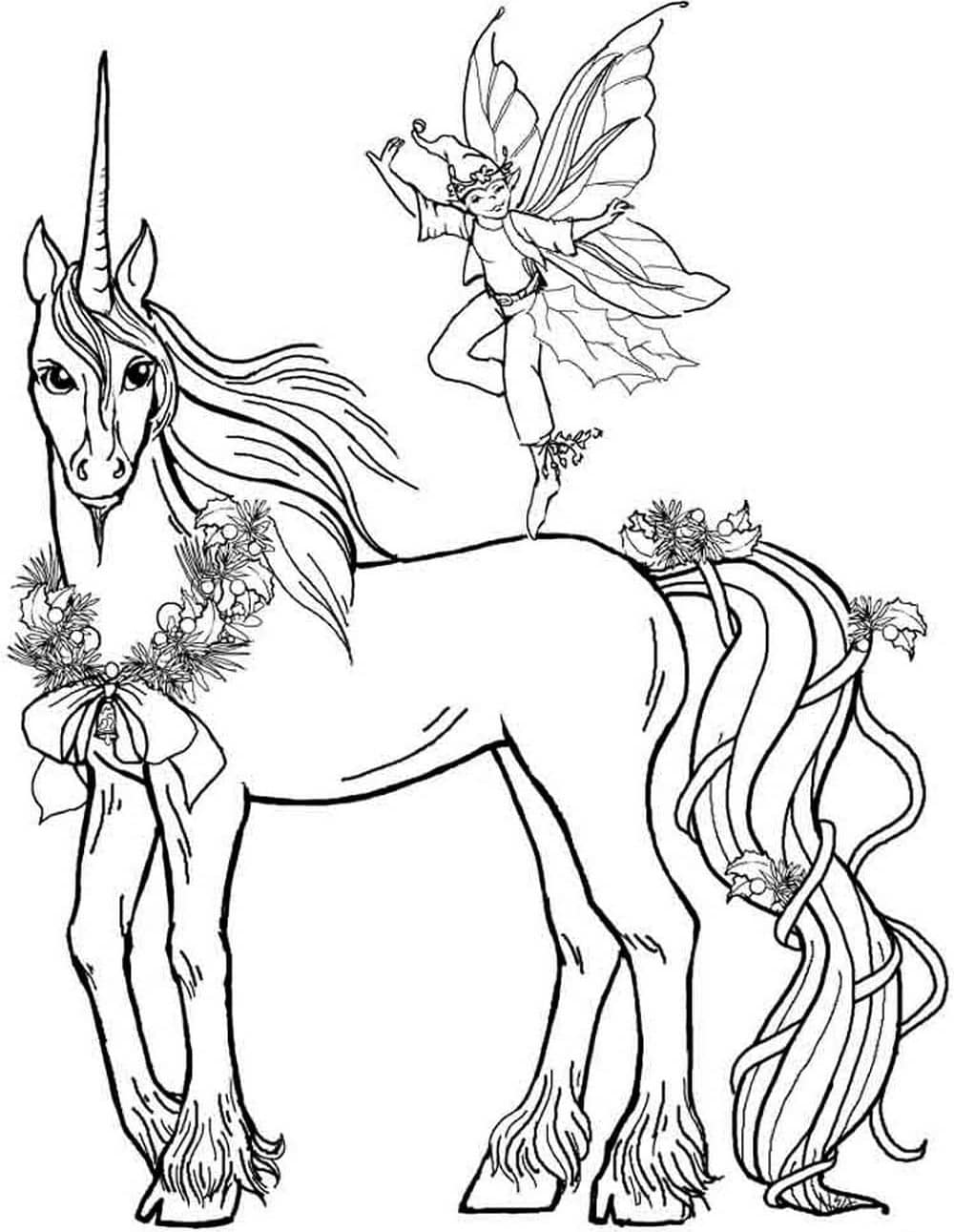 Dibujo de Hada y Unicornio para Colorear