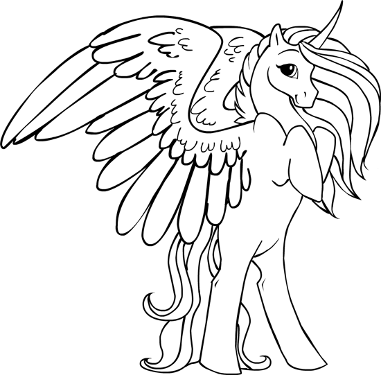 Dibujo de Hermoso Unicornio Alado para Colorear