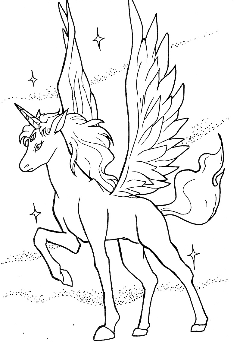 Dibujo de Hermoso Unicornio Brillante para Colorear