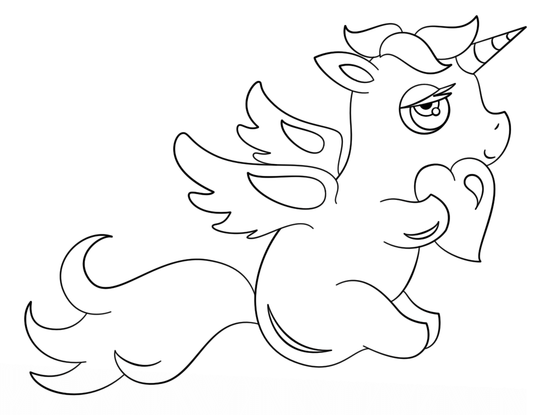 Dibujo de Lindo Unicornio con corazón para Colorear