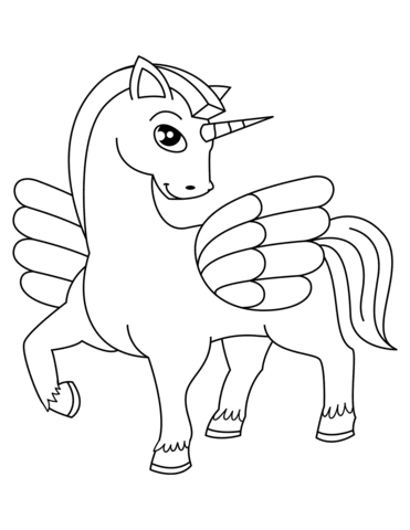 Dibujo de Pequeño Unicornio Alado para Colorear