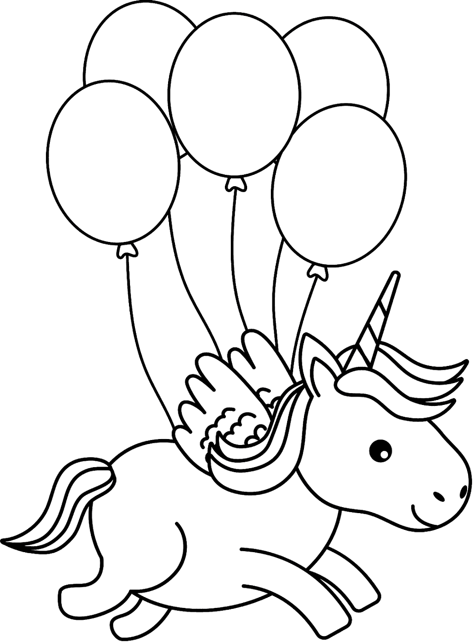 Dibujo de Pequeño Unicornio con Globos para Colorear