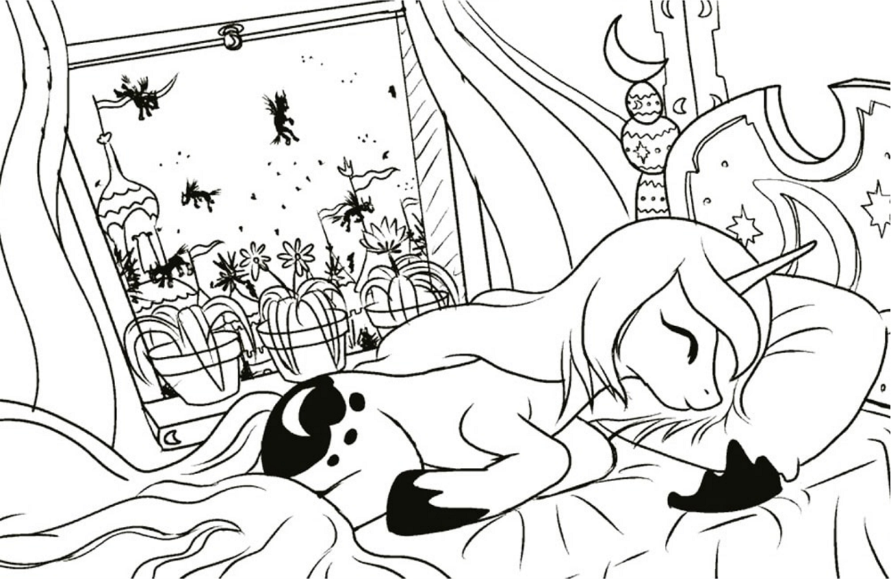 Dibujo de Pequeño Unicornio Durmiendo para Colorear