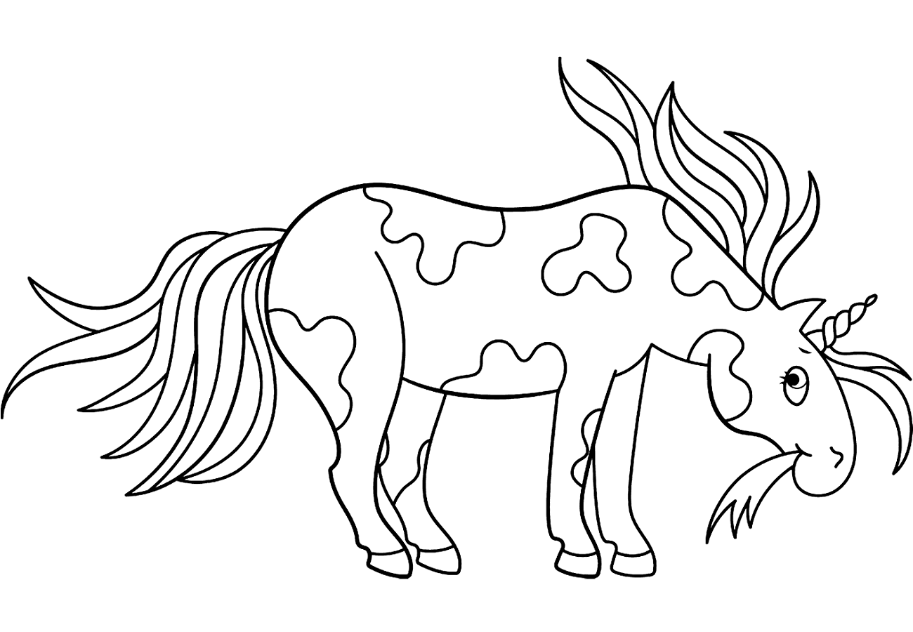 Dibujo de Unicornio Comiendo Hierba para Colorear