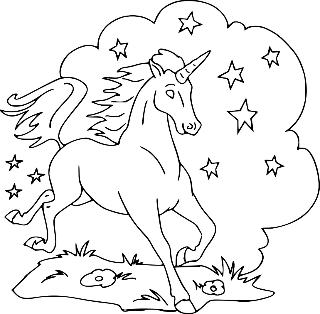 Dibujo de Unicornio con Estrella para Colorear