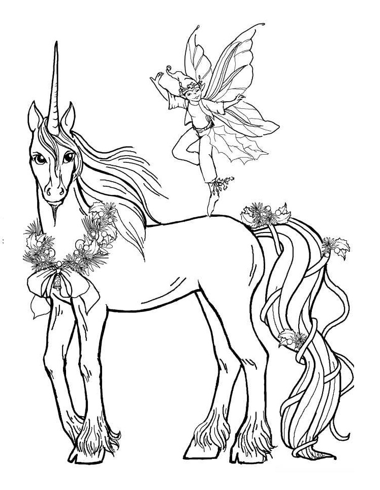 Dibujo de Unicornio con Hada para Colorear