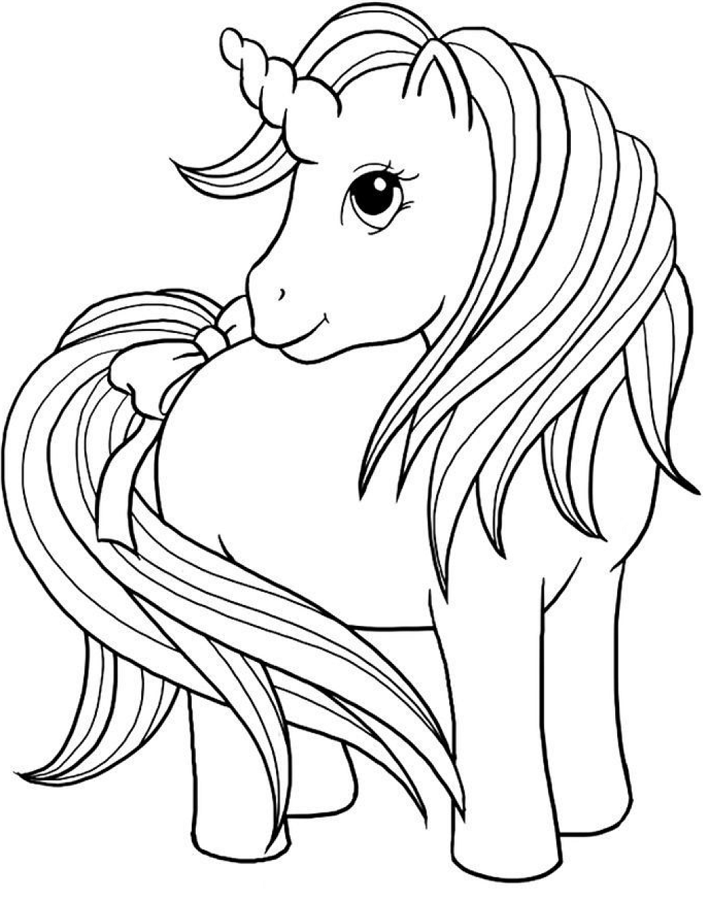 Dibujo de Unicornio con Lazo en la Cola para Colorear