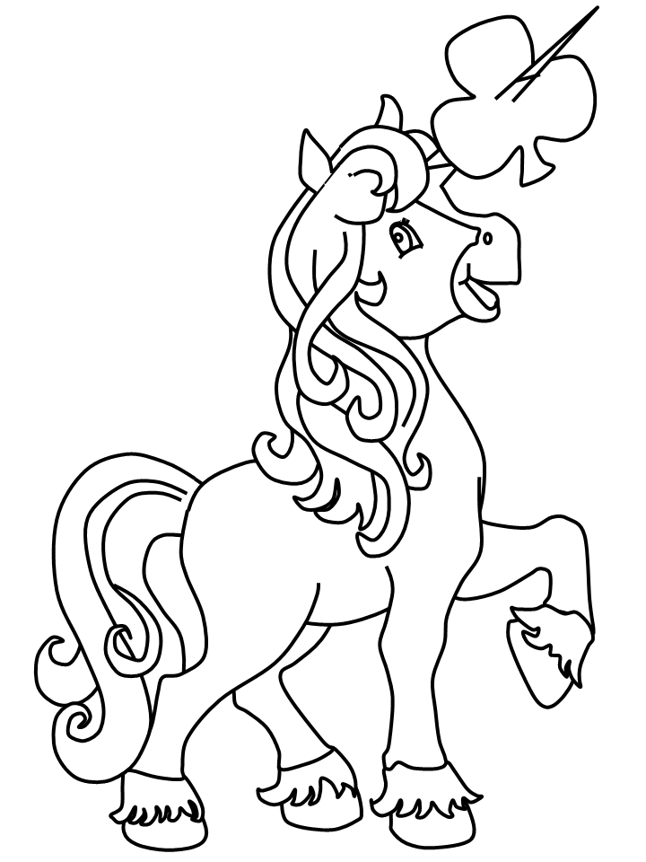 Dibujo de Unicornio con símbolo de Treboles para Colorear