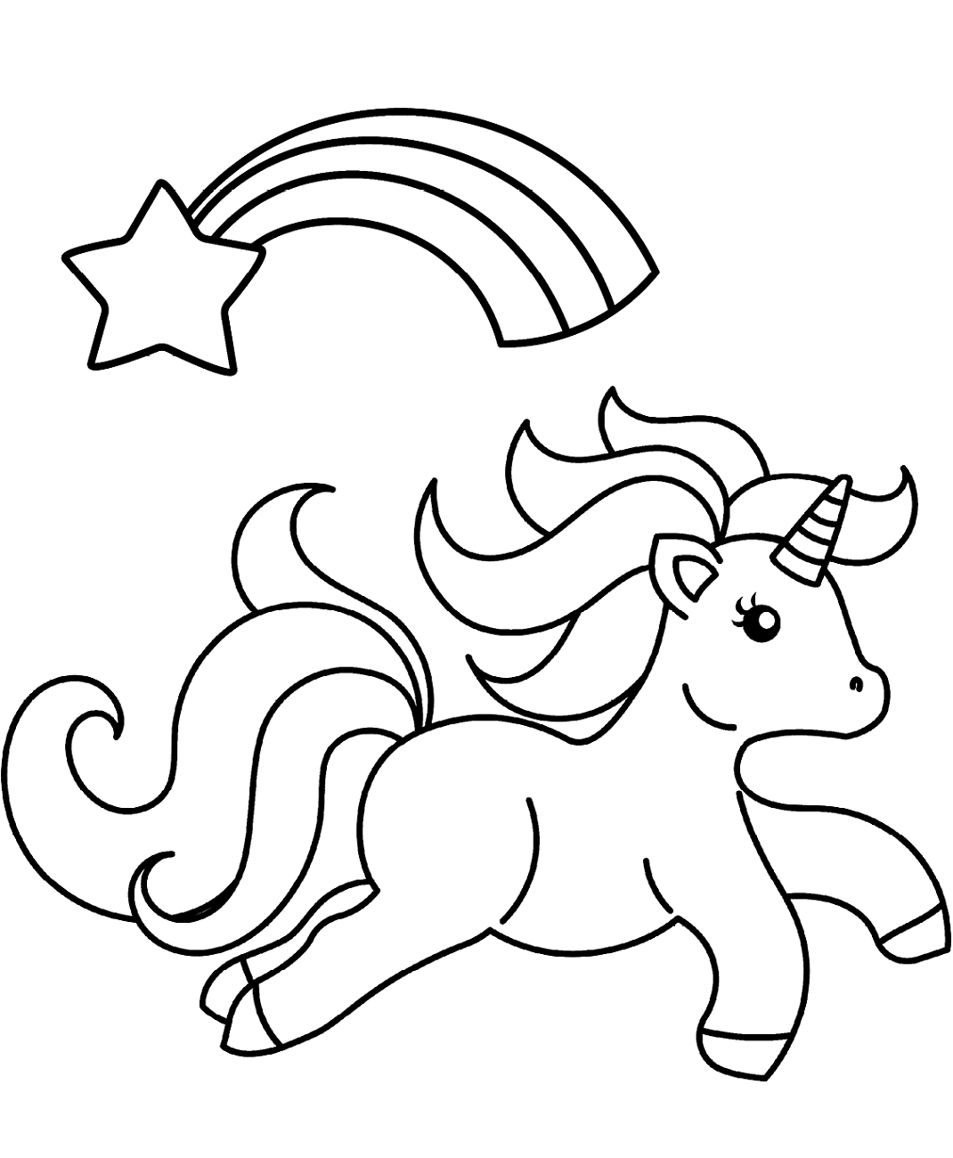 Dibujo de Unicornio con una Estrella Fugaz para Colorear
