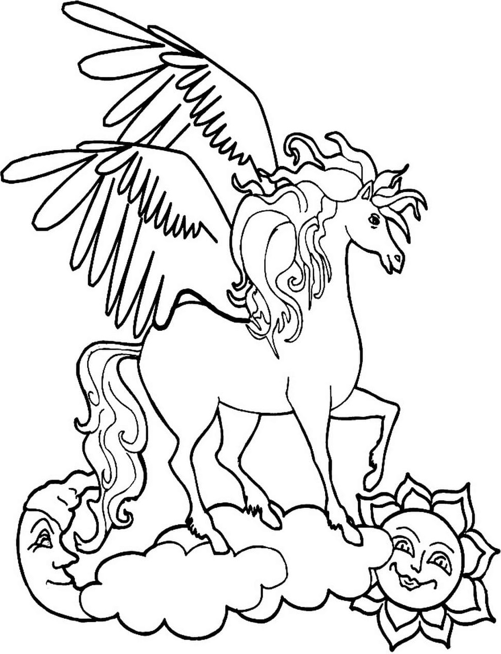 Dibujo de Unicornio de Pie en la Nube para Colorear