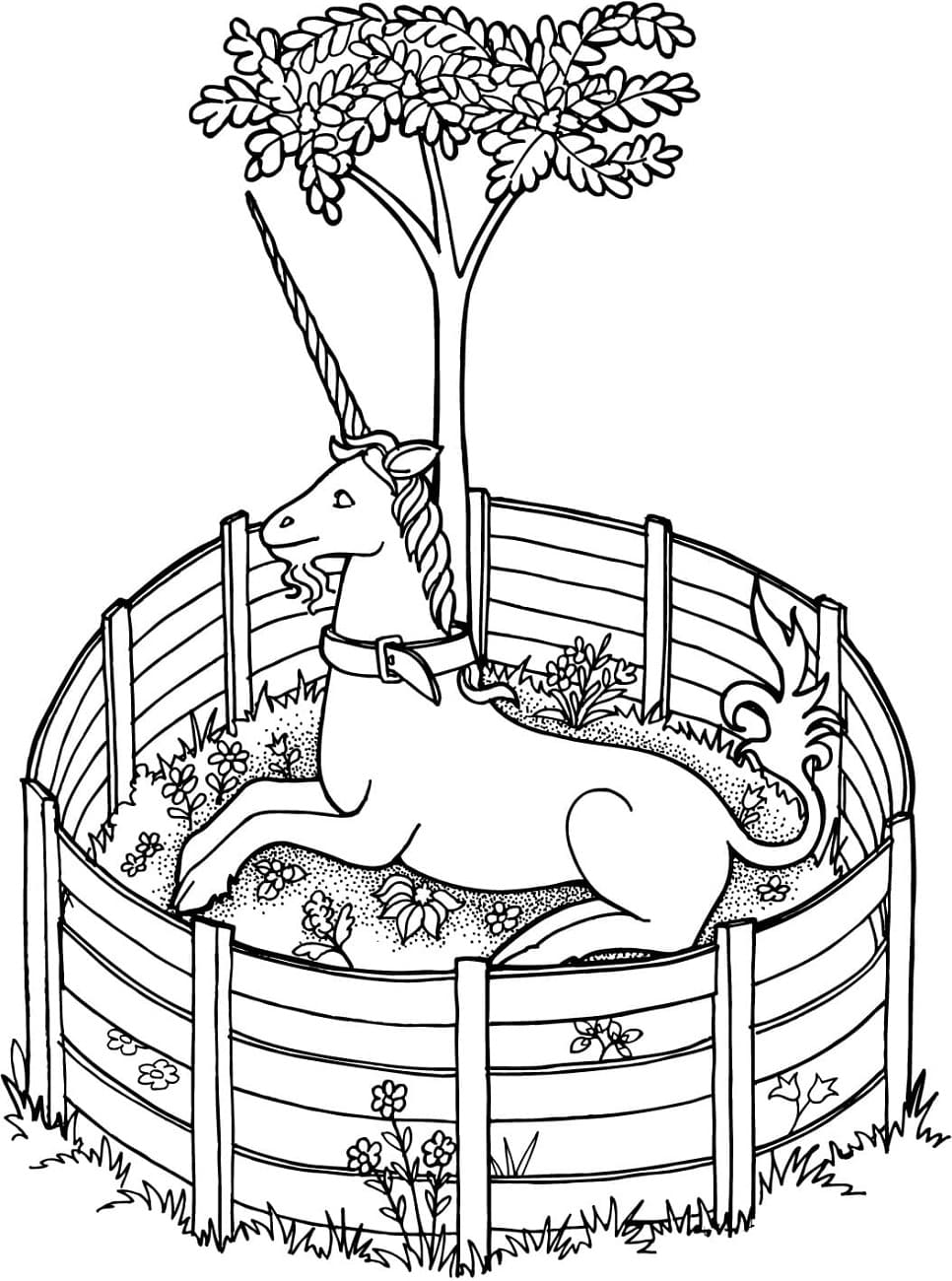 Dibujo de Unicornio en Jaula para Colorear