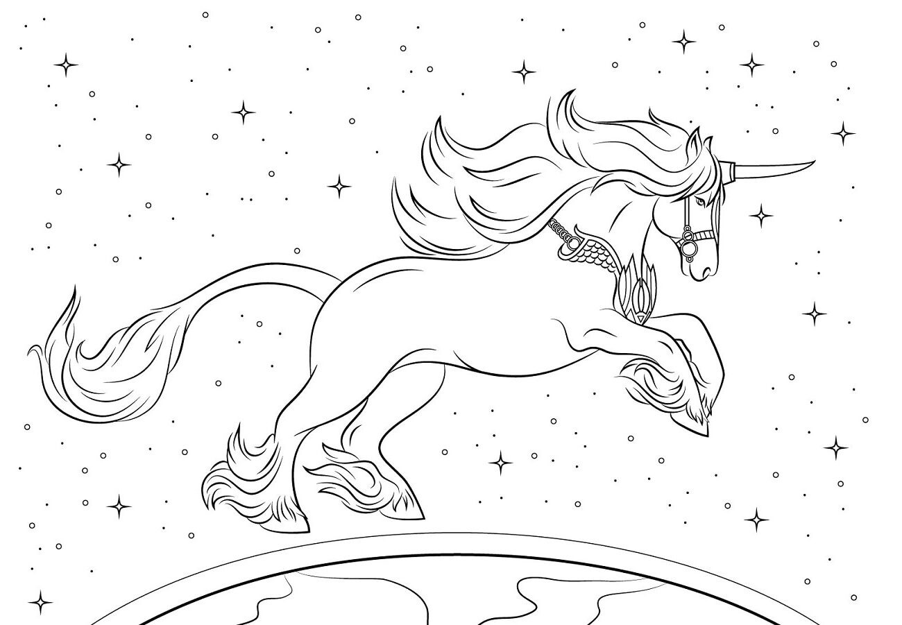 Dibujo de Unicornio en Movimiento para Colorear