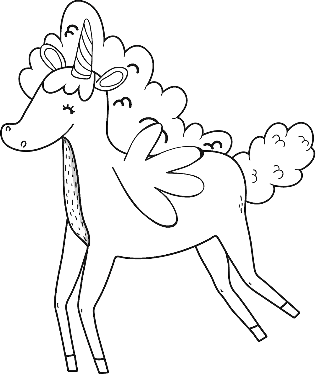 Dibujo de Unicornio Tiene Lindas Alas para Colorear