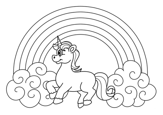 Dibujo de Unicornio y arcoíris para Colorear