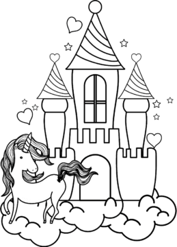 Dibujo de Unicornio y el Castillo para Colorear