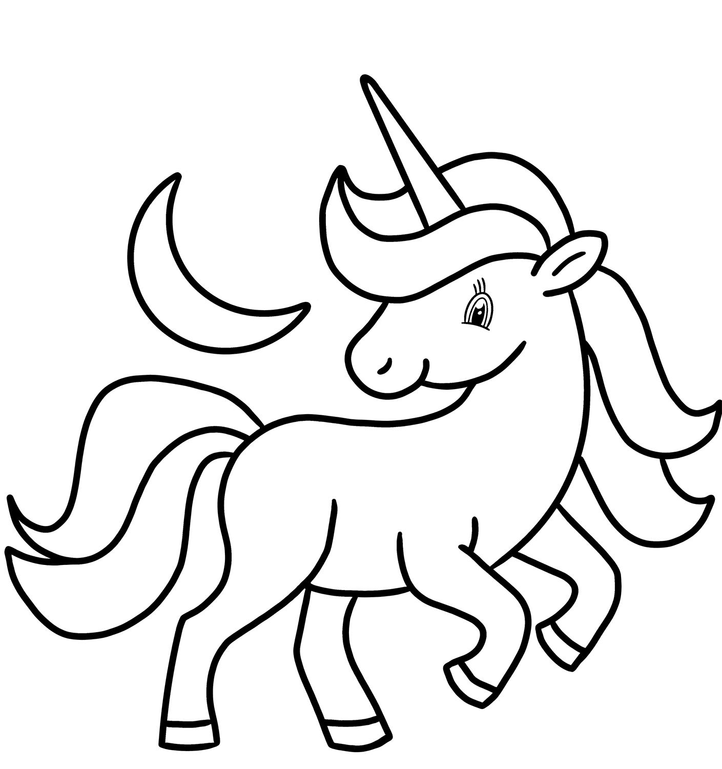 Dibujo de Unicornio y Luna Creciente para Colorear