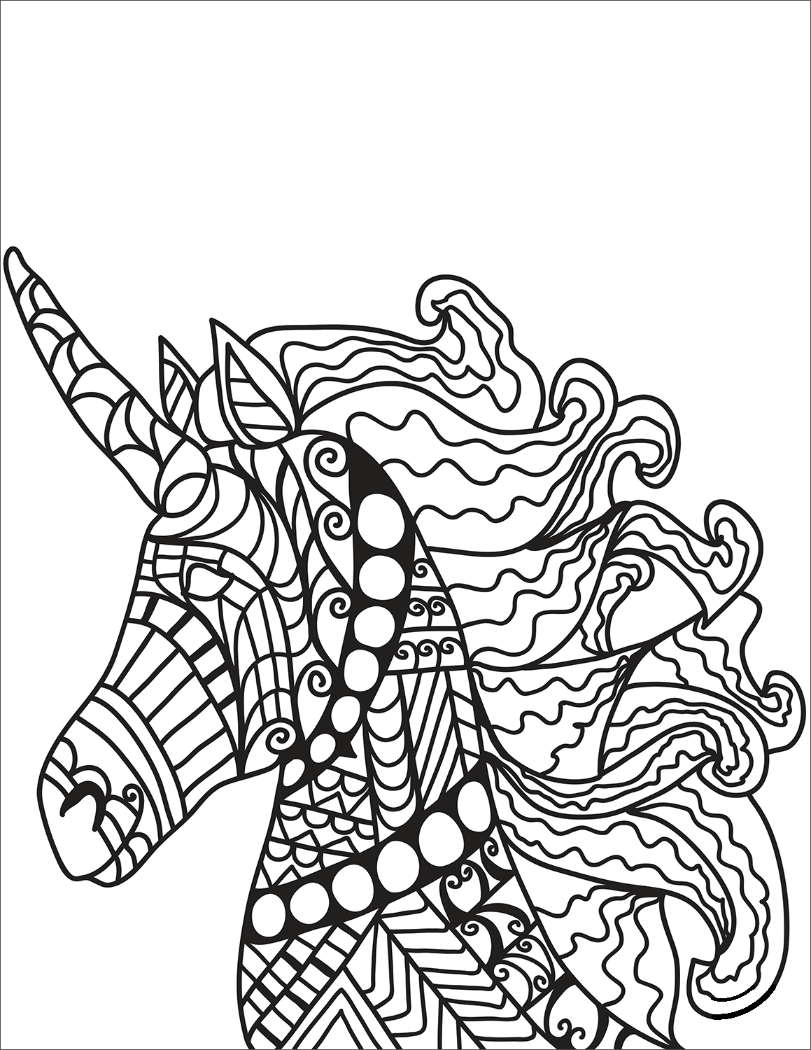 Dibujo de Unicornio Zentangle para Colorear