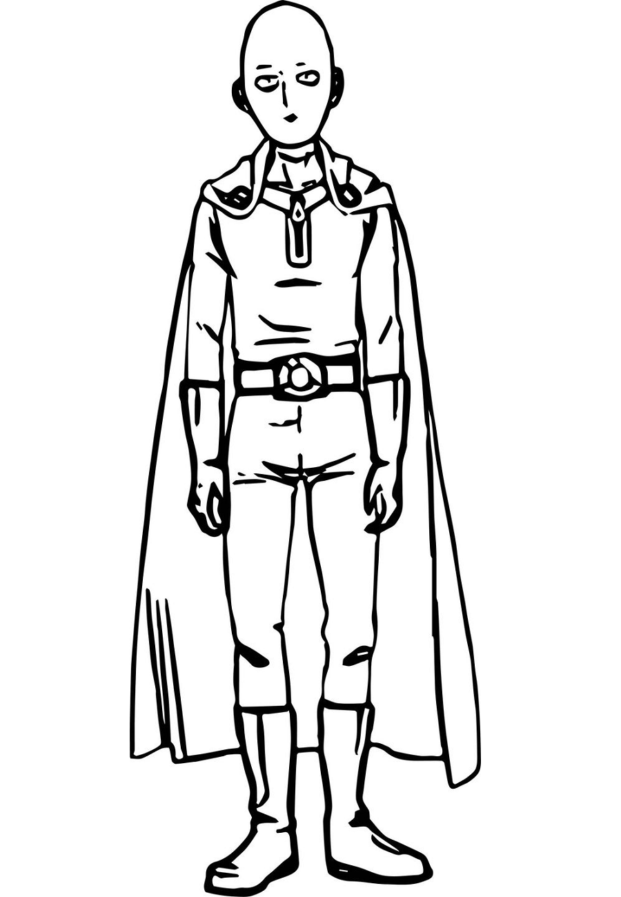 Dibujo de Saitama Calvo con Capa para Colorear