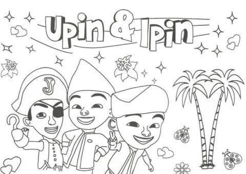Dibujo de Upin e Ipin en Pirate Island para Colorear