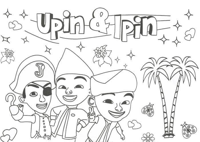 Dibujo de Upin e Ipin en Pirate Island para Colorear