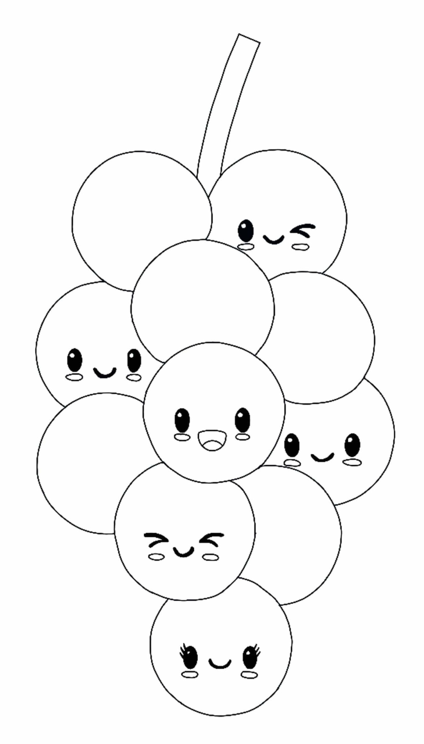 Dibujo de Uvas Kawaii Scaled para Colorear