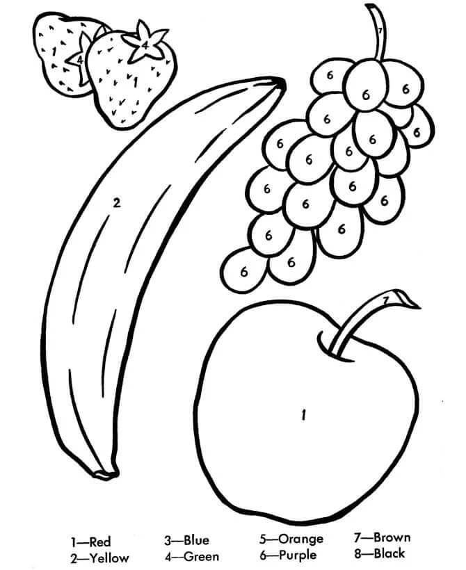 Dibujo de Color de Uvas y Frutas por número para Colorear