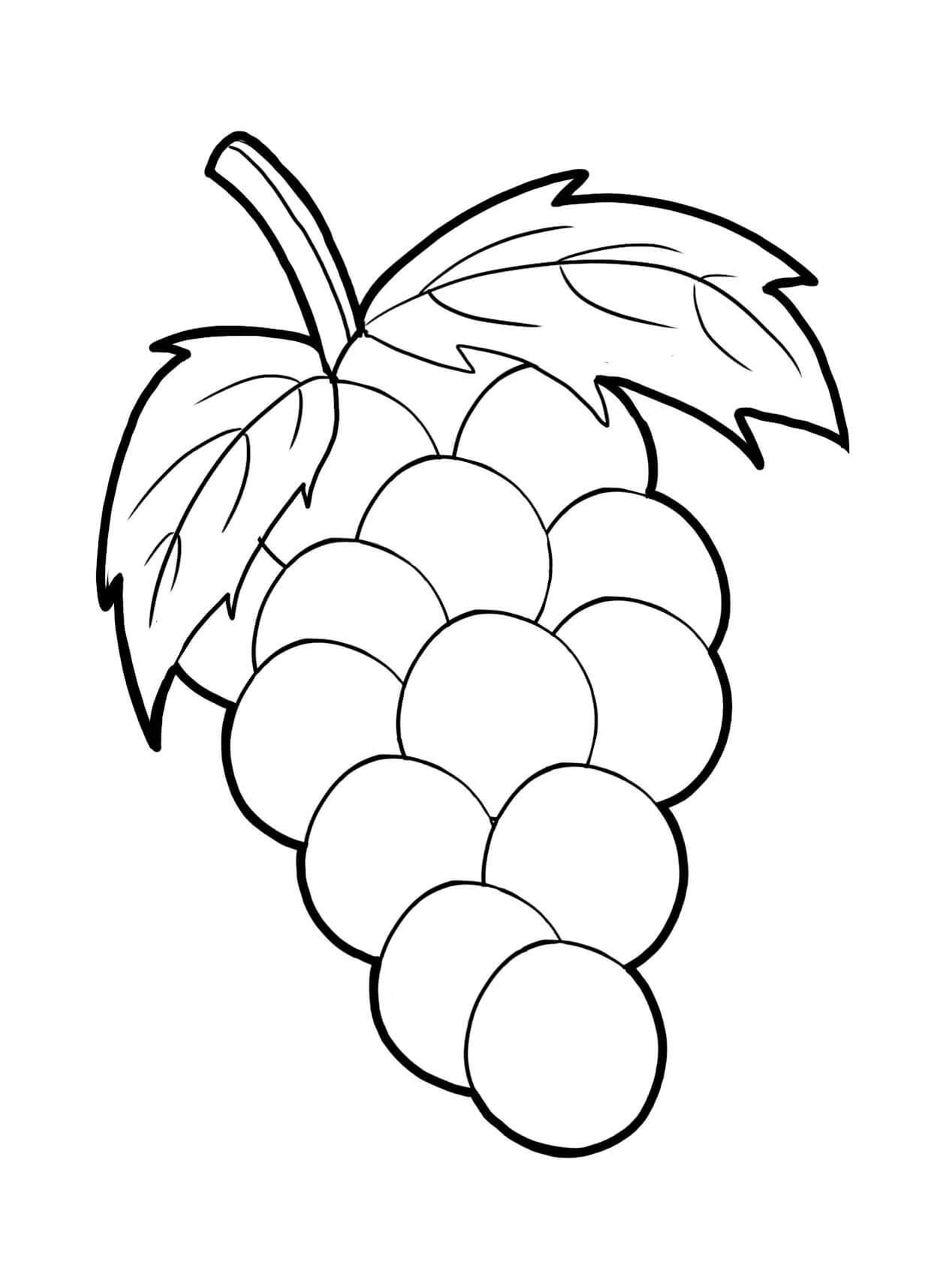 Dibujo de Hermosas Uvas con Dos Hojas para Colorear