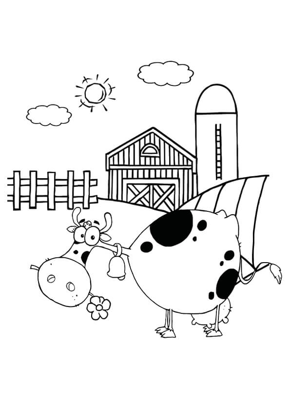 Dibujo de Linda Vaca en Su Granja para Colorear