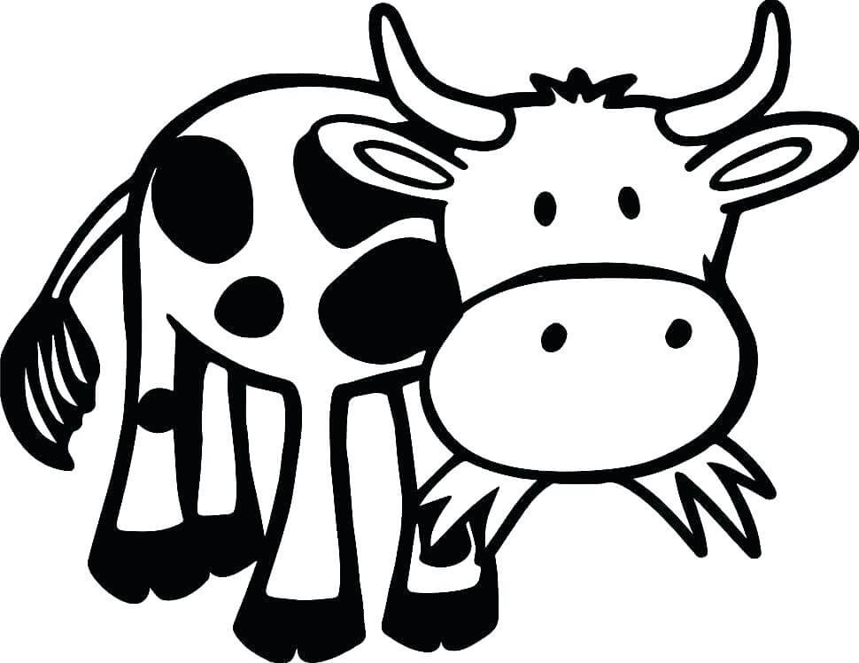 Dibujo de Vaca Divertida Comiendo Hierba para Colorear