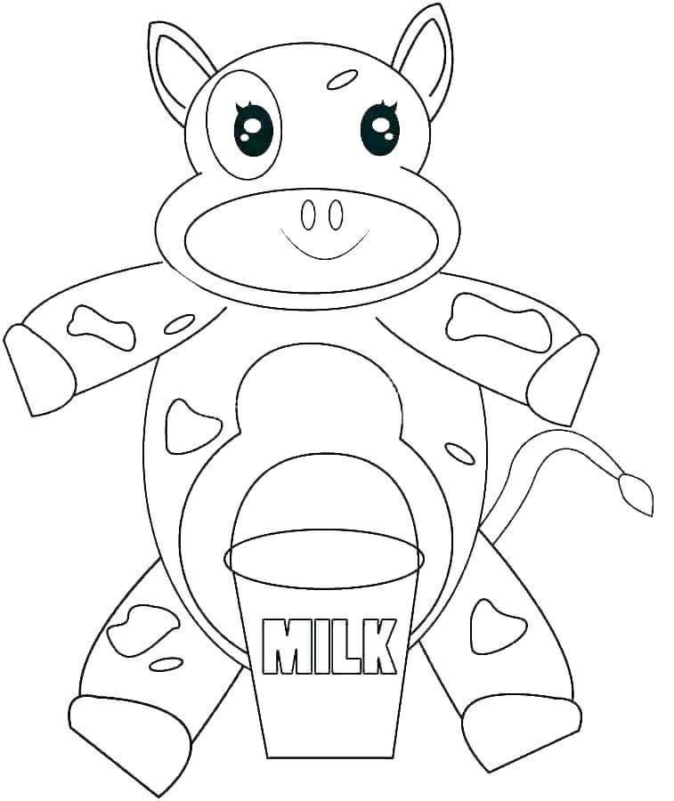 Dibujo de Vaca con Taza de Leche para Colorear
