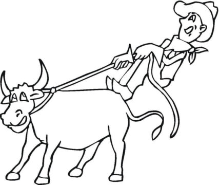 Dibujo de Vaquero y Vaca para Colorear